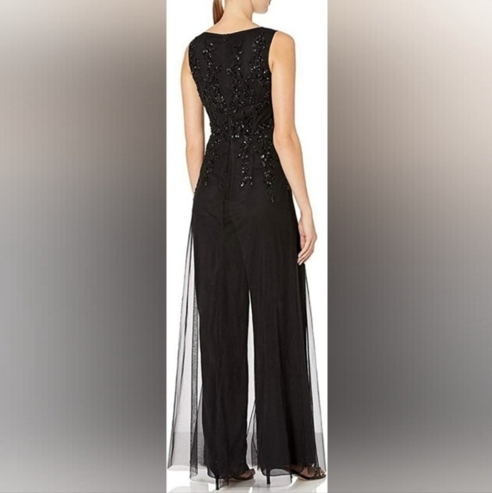 🔥NWT Adrianna Papell Beaded Georgette Jumpsuit, Black, Size 6 - Picture 2 of 16